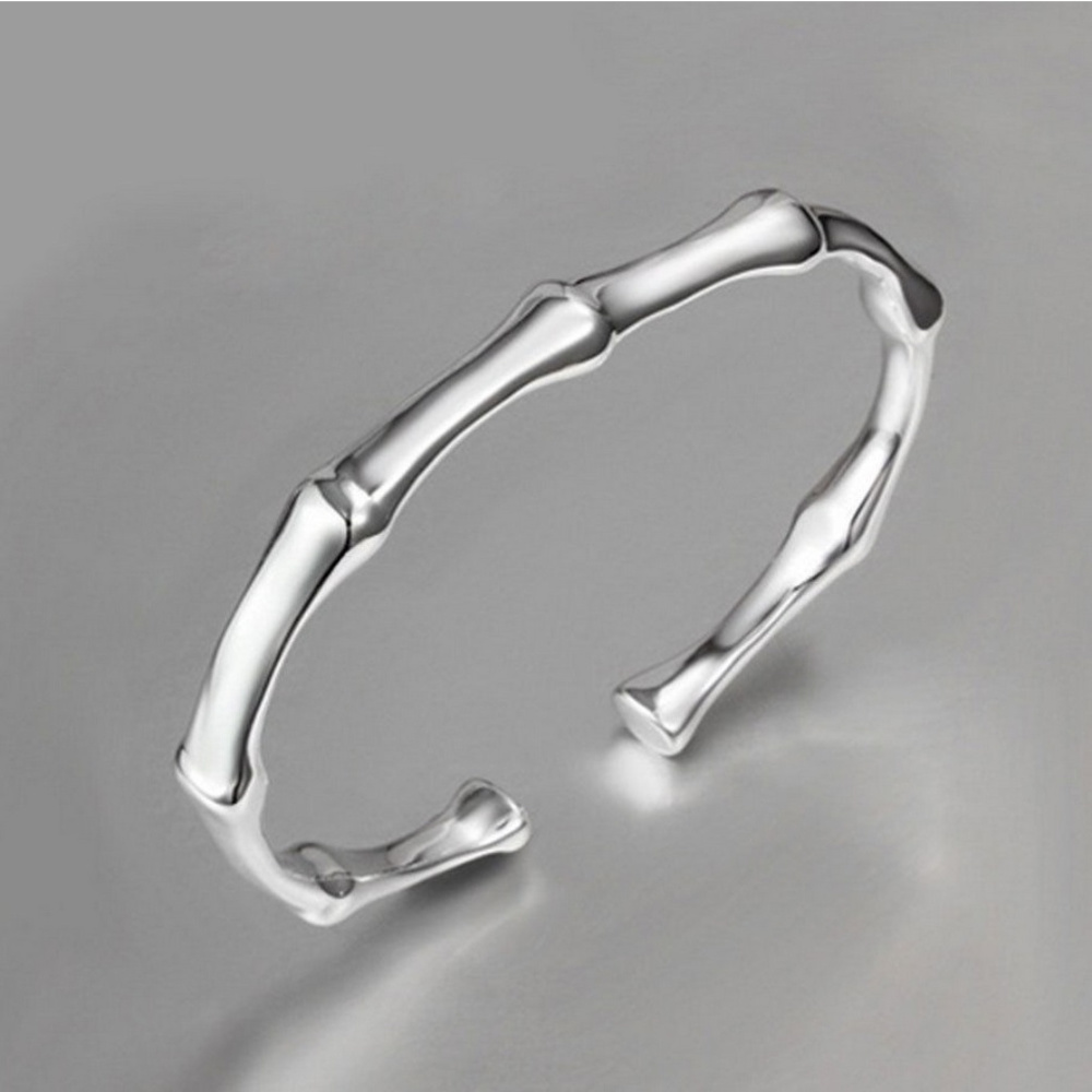 Silver Tone Bamboo Open Bangle NWOT - Picture 2 of 4